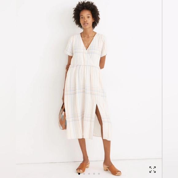 Madewell Linen-Blend Clara Midi Dress in Plaid - Picture 1 of 9